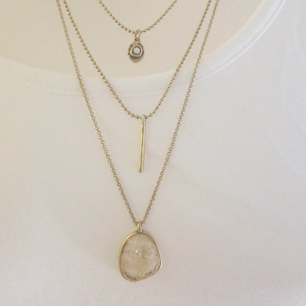 Lucky Brand gold tone triple necklace w/ stone